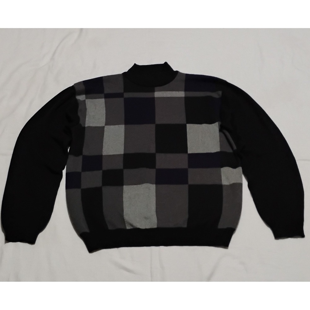 Axcess Men's L Patchwork Knit Mock Neck Long Sleeve Pullover Sweater Vintage